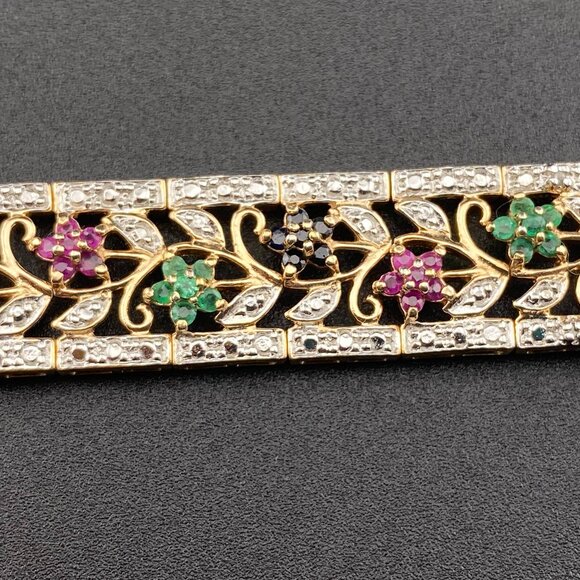 Wheeler Manuf. Sterling Silver Gold Vermeil Ruby Emerald Sapphire 7" Bracelet - Picture 5 of 16